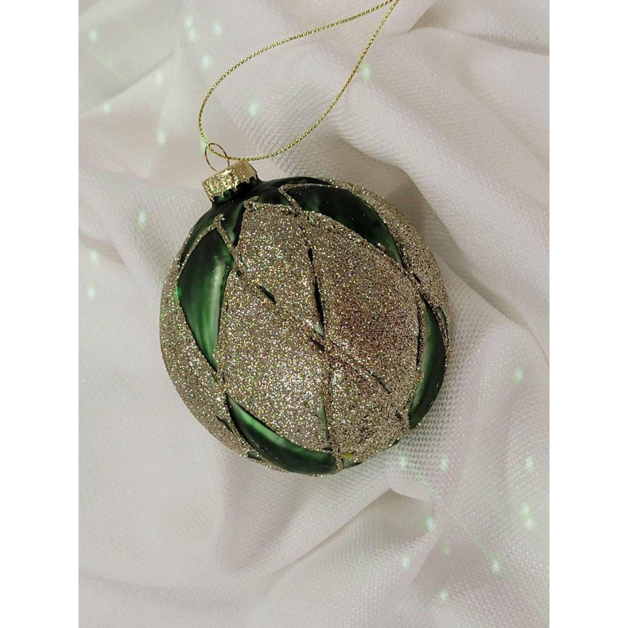 12" Crisscross Green Glass Ball Christmas Ornament